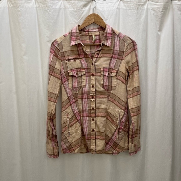 Free People XS Linen Blend long sleeve, button-down Shirt Jacket Shacket - Picture 1 of 7